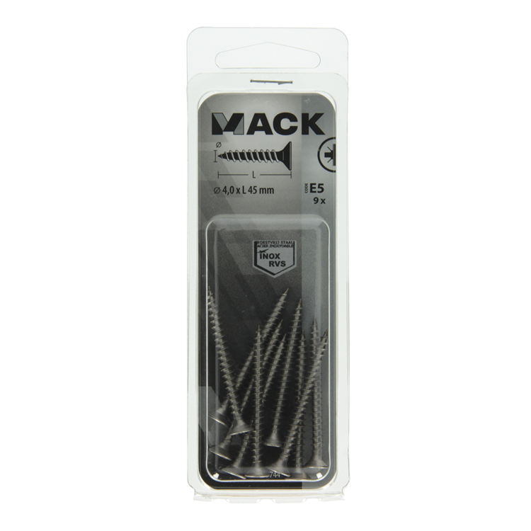 Mack 1019744 - Spanplattenschraube VZ-Kopf Edelstahl 9 Stück 4,0 x 45 mm | 10 Stück