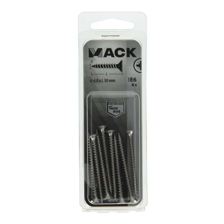 Mack 1019745 - Spanplattenschraube VZ-Kopf Edelstahl 8 Stück 4,0 x 50 mm | 10 Stück