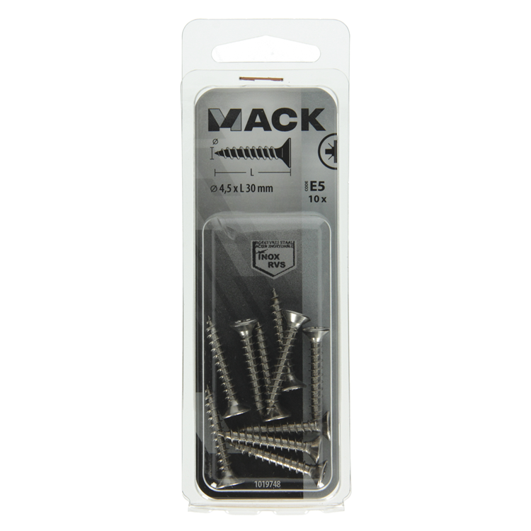 Mack 1019748 – Spanplattenschraube VZ-Kopf Edelstahl 10 Stück 4,5 x 30 mm | 10 Stück