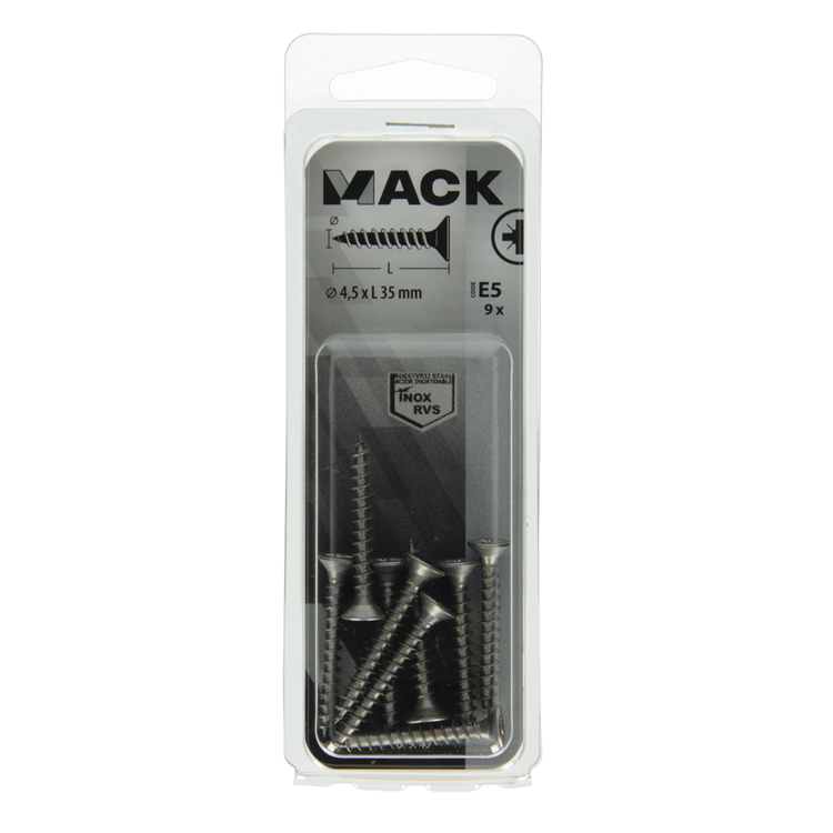 Mack 1019749 - Spanplattenschraube VZ-Kopf Edelstahl 9 Stück 4,5 x 35 mm | 10 Stück