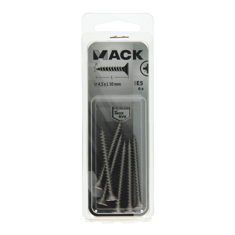 Mack 1019752 - Spanplattenschraube VZ-Kopf Edelstahl 6 Stück 4,5 x 50 mm | 10 Stück