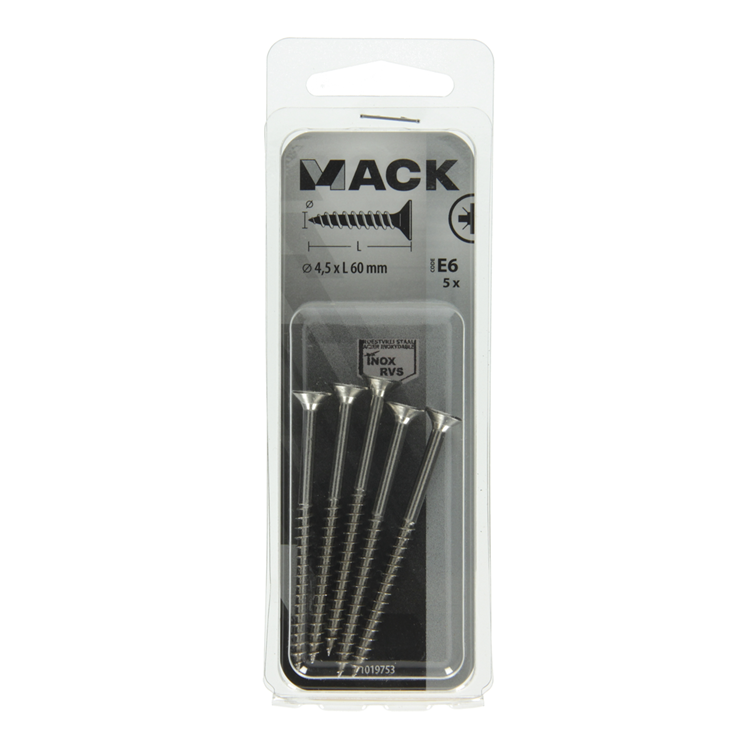 Mack 1019753 - Spanplattenschraube VZ-Kopf Edelstahl 5 Stück 4,5 x 60 mm | 10 Stück