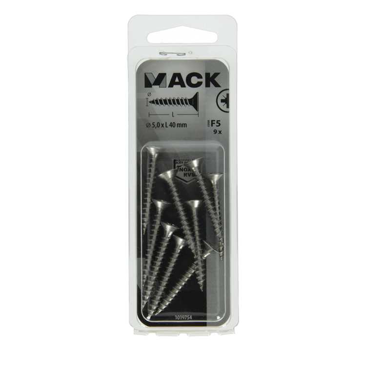 Mack 1019754 - Spanplattenschraube VZ-Kopf Edelstahl 9 Stück 5,0 x 40 mm | 10 Stück