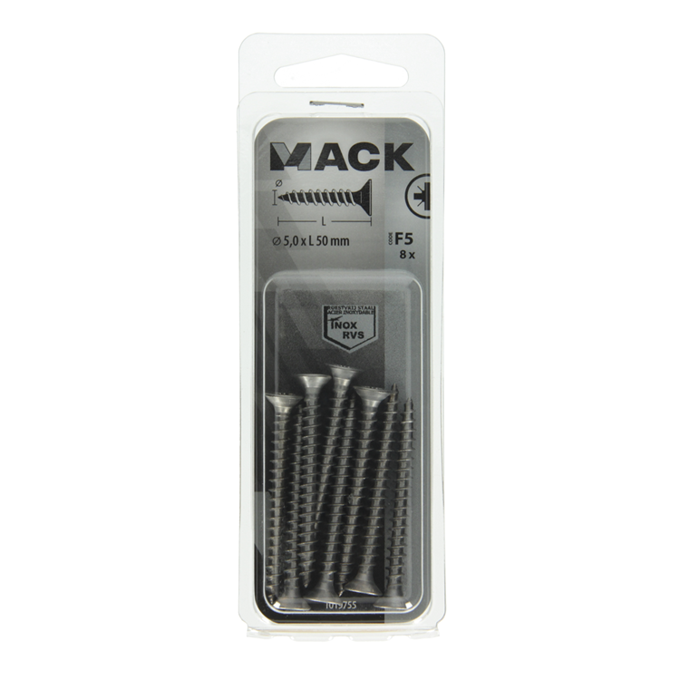 Mack 1019755 - Spanplattenschraube VZ-Kopf Edelstahl 8 Stück 5,0 x 50 mm | 10 Stück