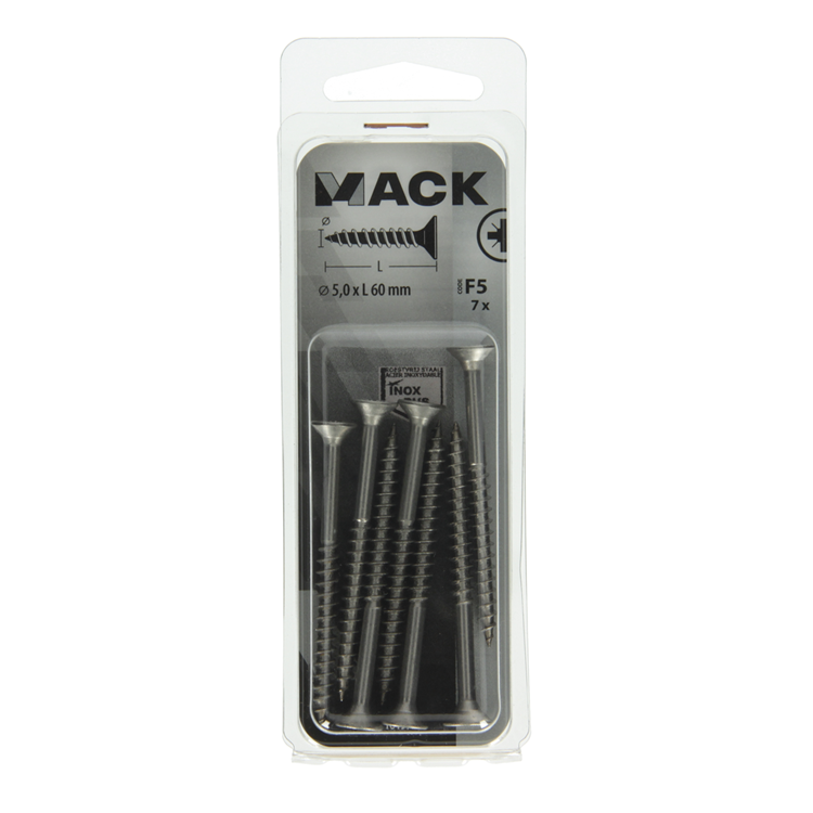 Mack 1019756 - Spanplattenschraube VZ-Kopf Edelstahl 7 Stück 5,0 x 60 mm | 10 Stück