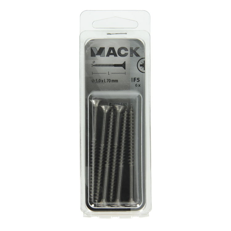 Mack 1019757 - Spanplattenschraube VZ-Kopf Edelstahl 6 Stück 5,0 x 70 mm | 10 Stück