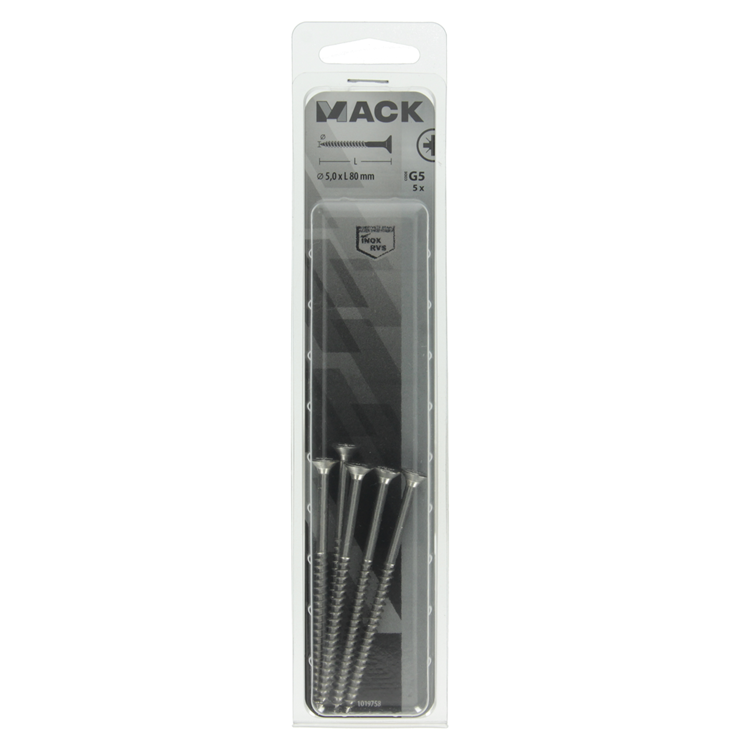 Mack 1019758 - Spanplattenschraube VZ-Kopf Edelstahl 5 Stück 5,0 x 80 mm | 5 Stück