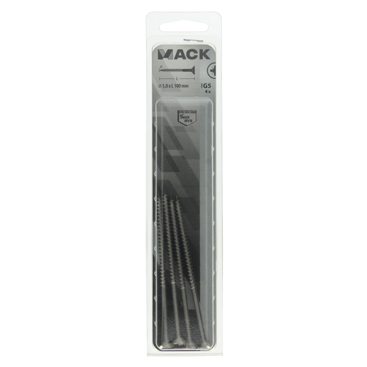 Mack 1019759 - Spanplattenschraube VZ-Kopf Edelstahl 4 Stück 5,0 x100 mm | 5 Stück