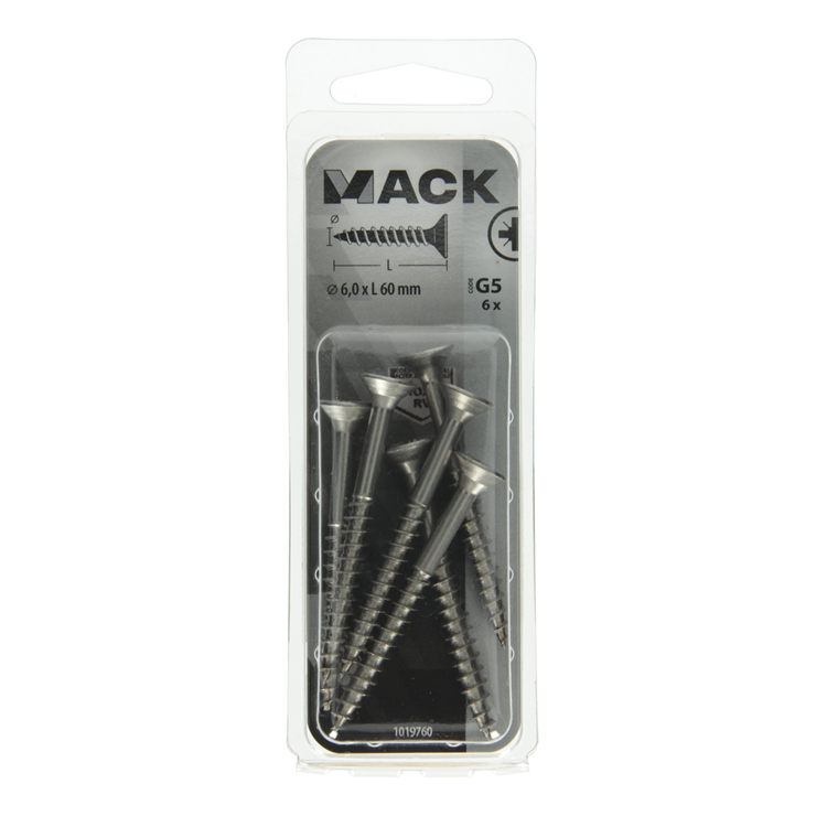 Mack 1019760 - Spanplattenschraube VZ-Kopf Edelstahl 6 Stück 6,0 x 60 mm | 10 Stück