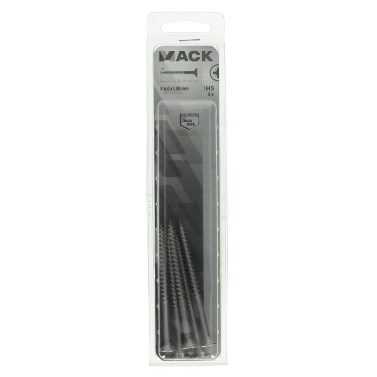 Mack 1019761 - Spanplattenschraube VZ-Kopf Edelstahl 5 Stück 6,0 x 80 mm | 5 Stück