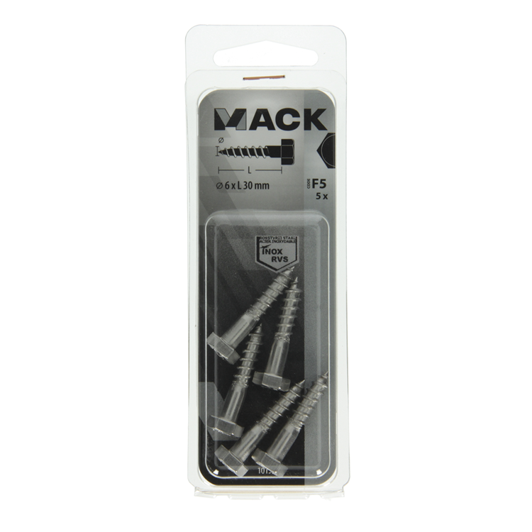 Mack 1019763 - Holzgewindebolzen Edelstahl 5 Stück 6 x 30 mm | 10 Stück