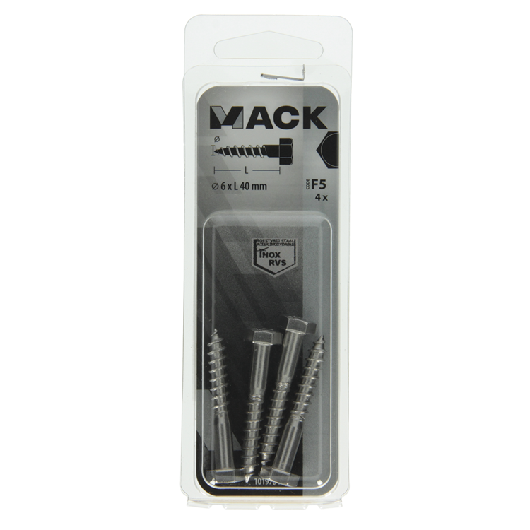 Mack 1019764 - Holzgewindebolzen Edelstahl 4 Stück 6 x 40 mm | 10 Stück