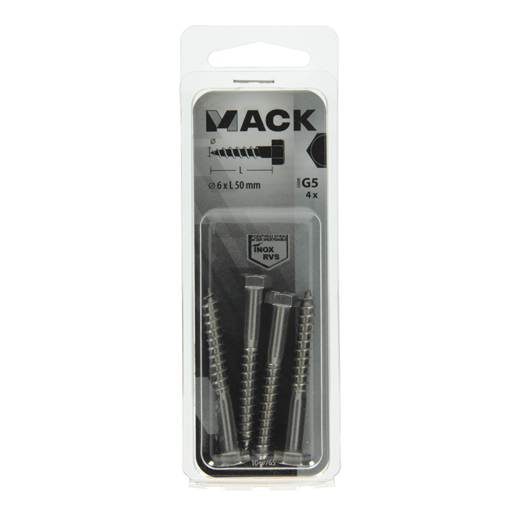 Mack 1019765 - Holzgewindebolzen Edelstahl 4 Stück 6 x 50 mm | 10 Stück