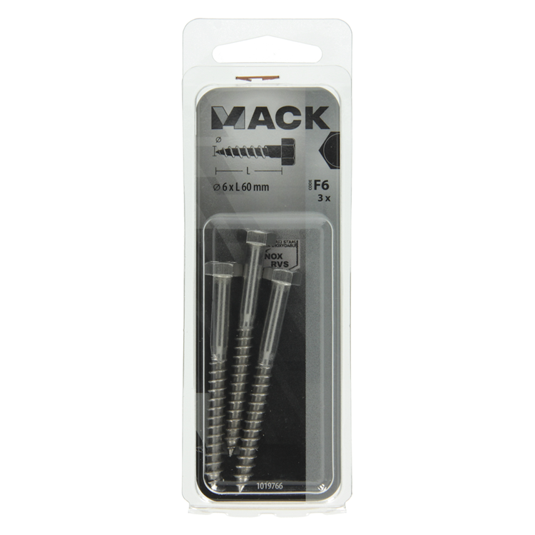 Mack 1019766 - Holzgewindebolzen Edelstahl 3 Stück 6 x 60 mm | 10 Stück