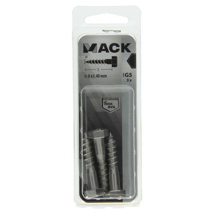 Mack 1019767 - Holzgewindebolzen Edelstahl 3 Stück 8 x 40 mm | 10 Stück