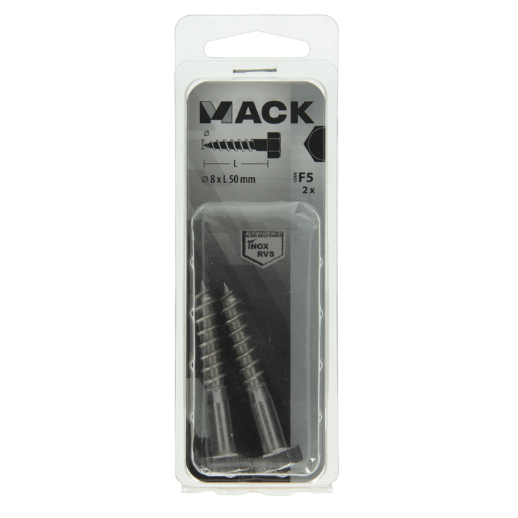 Mack 1019768 - Holzgewindebolzen Edelstahl 2 Stück 8 x 50 mm | 10 Stück