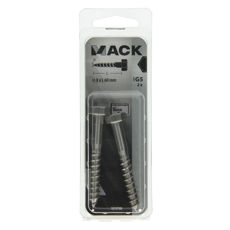 Mack 1019769 - Holzgewindebolzen Edelstahl 2 Stück 8 x 60 mm | 10 Stück