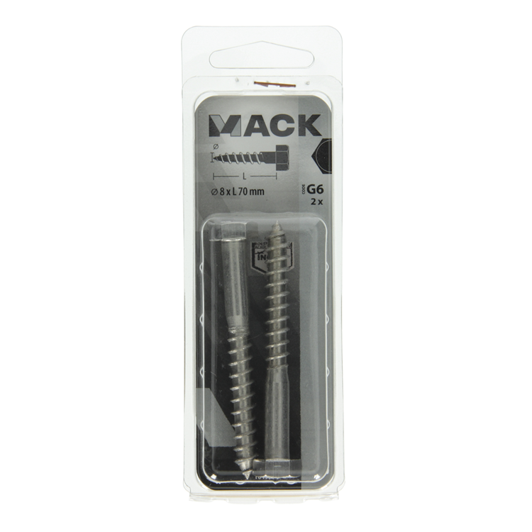 Mack 1019770 - Holzgewindebolzen Edelstahl 2 Stück 8 x 70 mm | 10 Stück