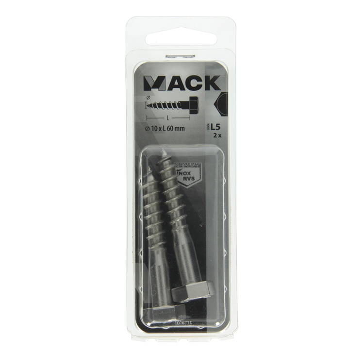 Mack 1019775 - Holzgewindebolzen Edelstahl 2 Stück 10 x 60 mm | 10 Stück