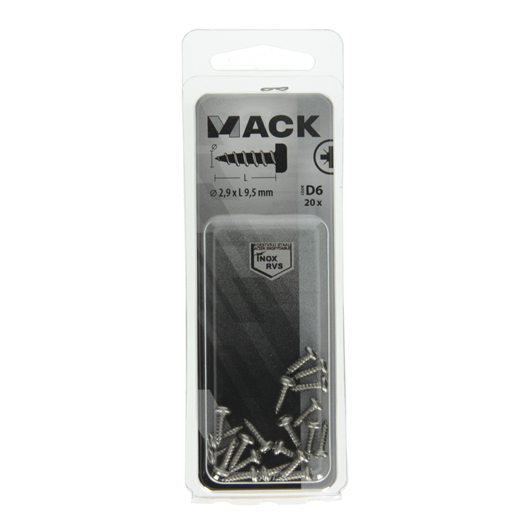 Mack 1019778 - Blechschraube Zylinderkopf A2 20 Stück 2,9 x 9,5 mm | 10 Stück