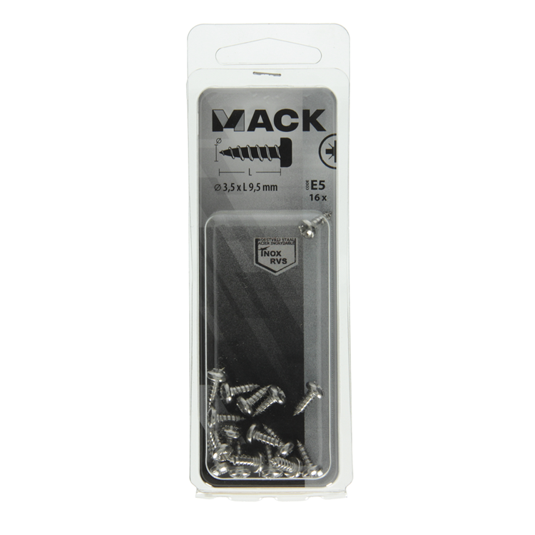 Mack 1019780 - Blechschraube Zylinderkopf A2 16 Stück 3,5 x 9,5 mm | 10 Stück