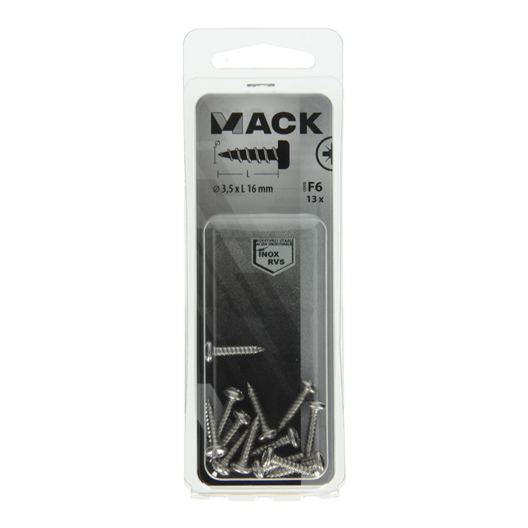 Mack 1019782 – selbstschneidende Schraube Zylinderkopf A2 13 Stück 3,5 x 16 mm | 10 Stück