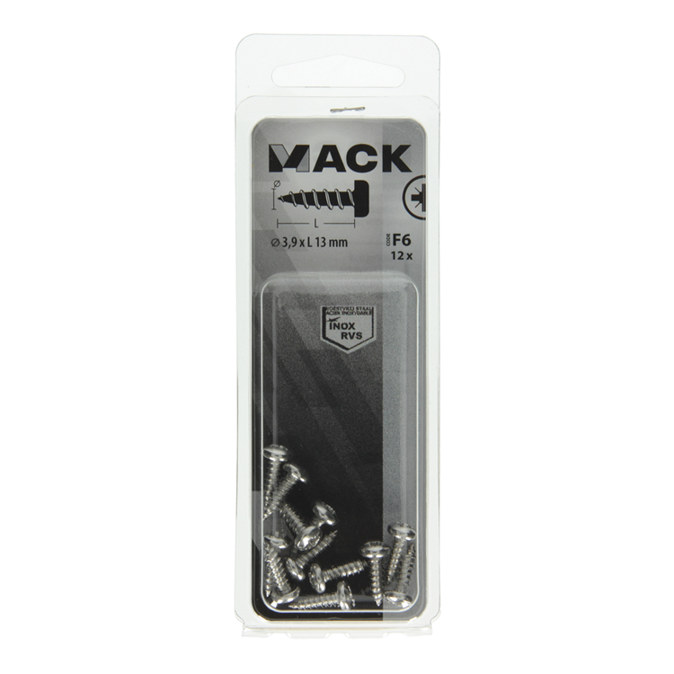 Mack 1019784 - Blechschraube Zylinderkopf A2 12 Stück 3,9 x 13 mm | 10 Stück