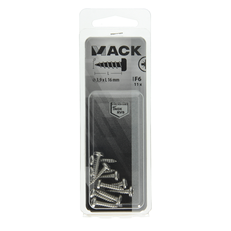 Mack 1019785 - Blechschraube Zylinderkopf A2 11 Stück 3,9 x 16 mm | 10 Stück