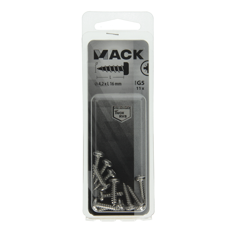 Mack 1019789 - Blechschraube Zylinderkopf A2 11 Stück 4,2 x 16 mm | 10 Stück