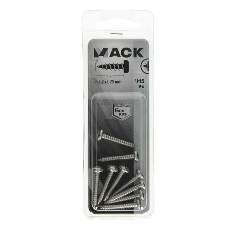 Mack 1019791 – selbstschneidende Schraube Zylinderkopf A2 9 Stück 4,2 x 25 mm | 10 Stück