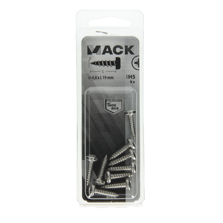 Mack 1019793 - Blechschraube Zylinderkopf A2 9 Stück 4,8 x 19 mm | 10 Stück