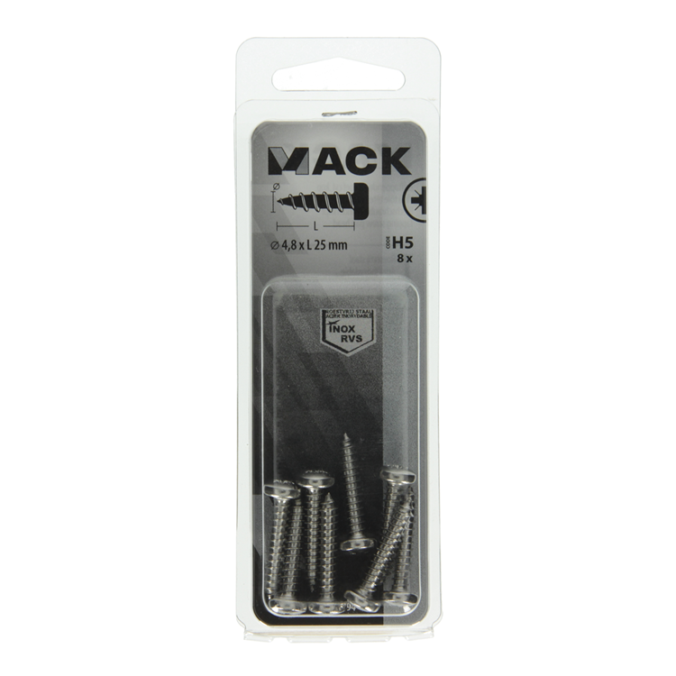 Mack 1019794 - Blechschraube Zylinderkopf A2 8 Stück 4,8 x 25 mm | 10 Stück