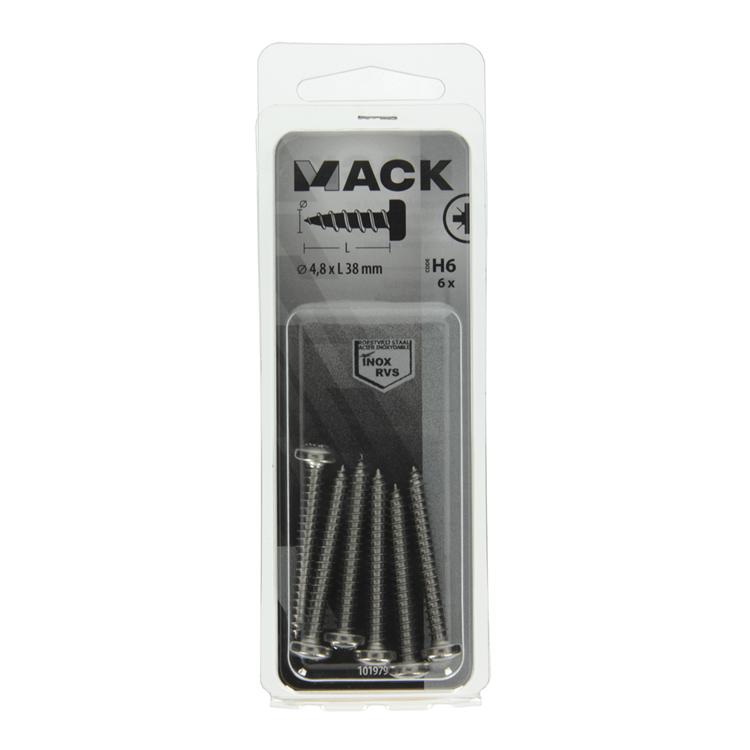 Mack 1019796 - Blechschraube Zylinderkopf A2 6 Stück 4,8 x 38 mm | 10 Stück