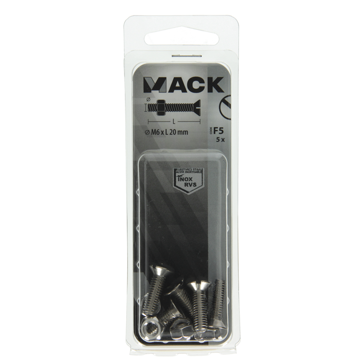 Mack 1019814 – Metallschraube verzinkt. Kopf + Mutter Edelstahl 5 Stk. M6x20 | 10 Stück