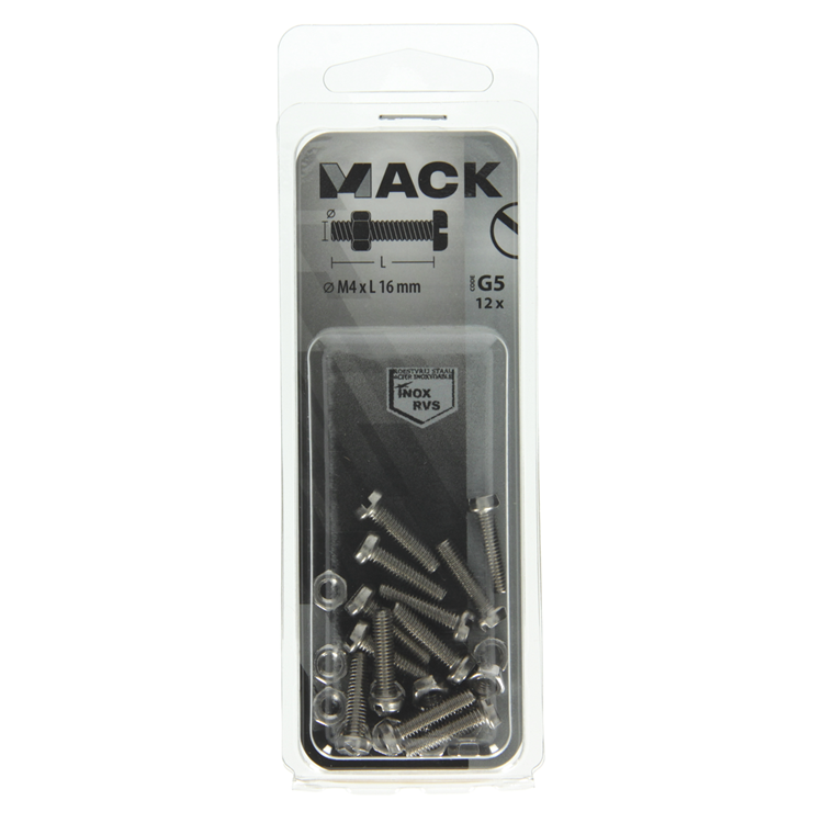 Mack 1019819 – Metallschraubzylinder Kopf + Mutter Edelstahl 12 Stück M4x16 | 10 Stück