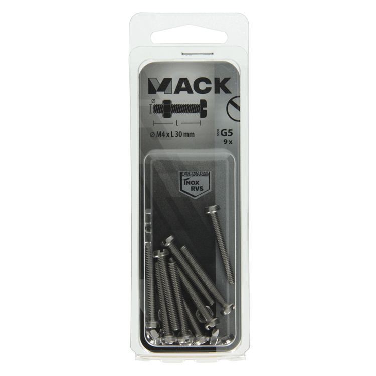 Mack 1019821 - Metallschraubzyl. Kopf + Mutter Edelstahl 9 Stk. M4x30 | 10 Stück