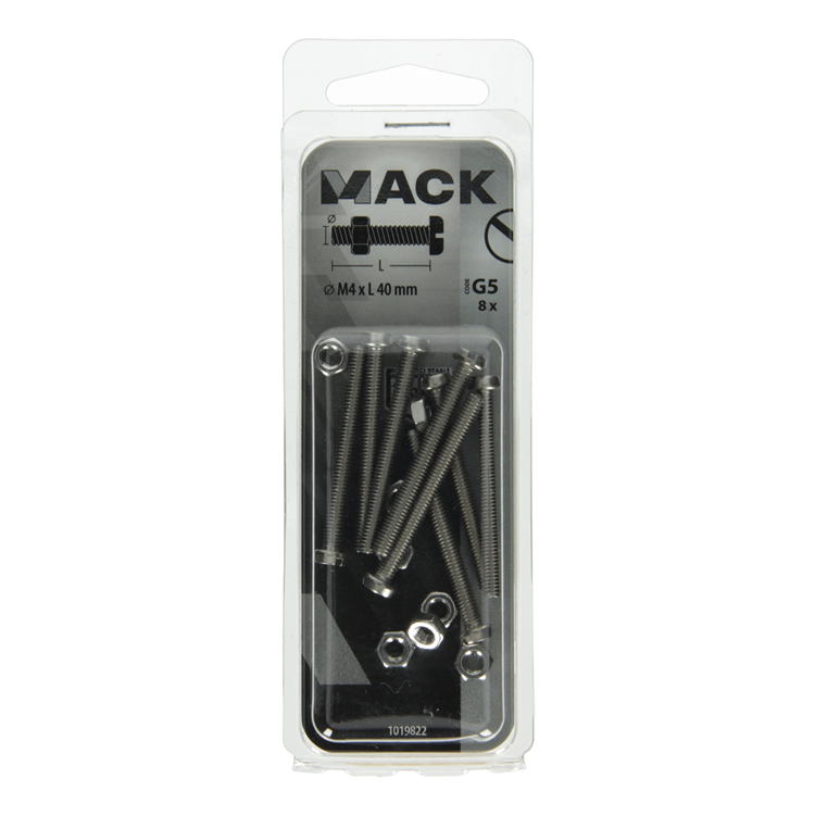Mack 1019822 - Metallschraubzyl. Kopf + Mutter Edelstahl 8 Stk. M4x40 | 10 Stück