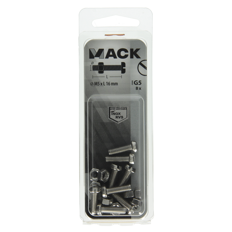 Mack 1019824 - metal screw cyl. Kopf + Mutter Edelstahl 8 Stk. M5x16 | 10 Stück