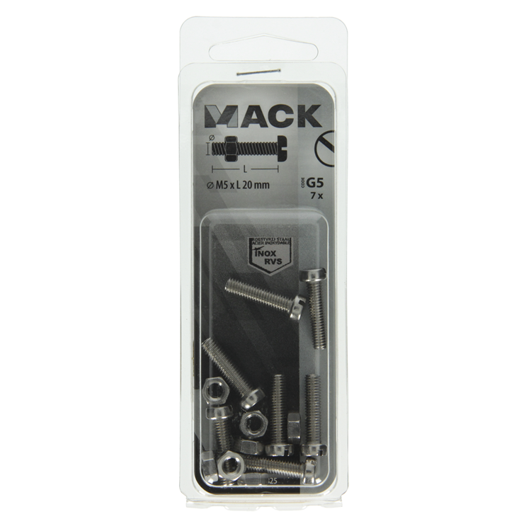 Mack 1019825 - Metallschraubzyl. Kopf + Mutter Edelstahl 7 Stk. M5x20 | 10 Stück