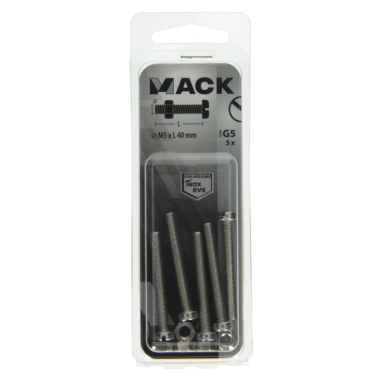 Mack 1019827 - Metallschraubzylinder Kopf + Mutter Edelstahl 5 Stk. M5x40 | 10 Stück