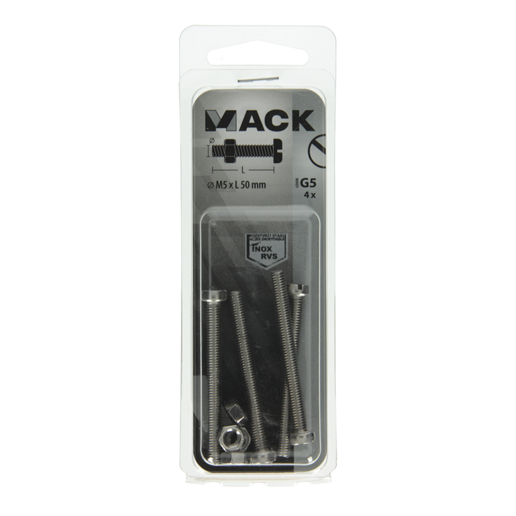 Mack 1019828 - Metallschraubzylinder Kopf + Mutter Edelstahl 4 Stk. M5x50 | 10 Stück