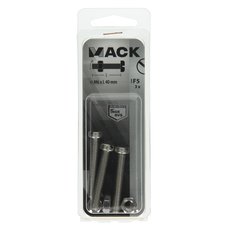 Mack 1019831 - Metallschraubzyl. Kopf + Mutter Edelstahl 3 Stück M6x40 | 10 Stück