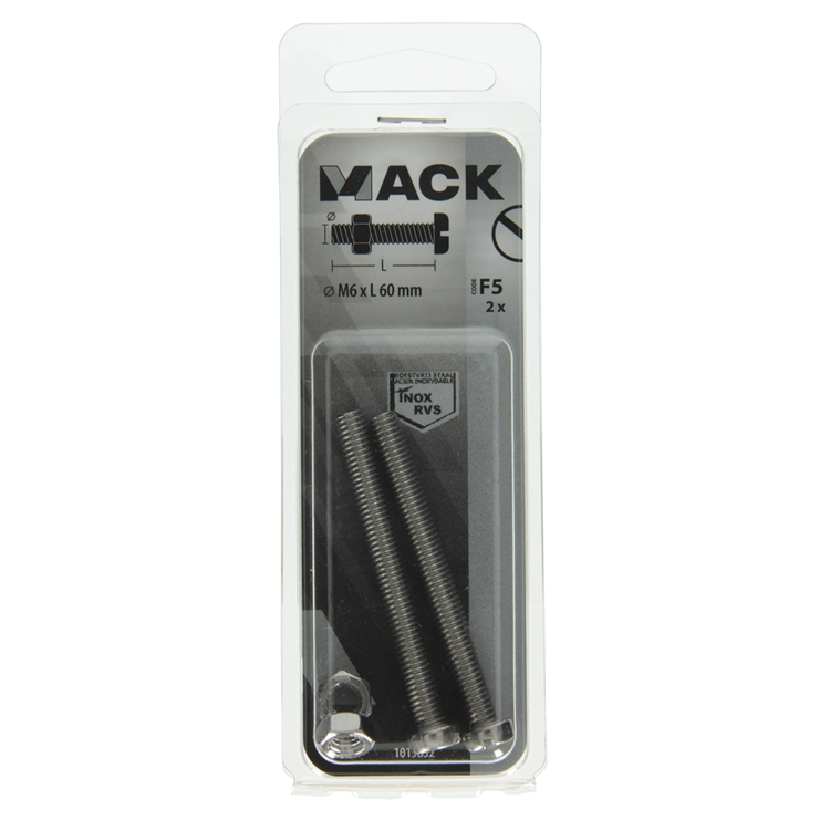 Mack 1019832 - Metallschraubzyl. Kopf + Mutter Edelstahl 2 Stk. M6x60 | 10 Stück