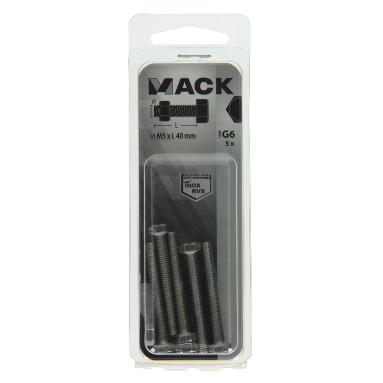 Mack 1019840 - Hahnschraube + Mutter Edelstahl 5 Stück M5x40 | 10 Stück