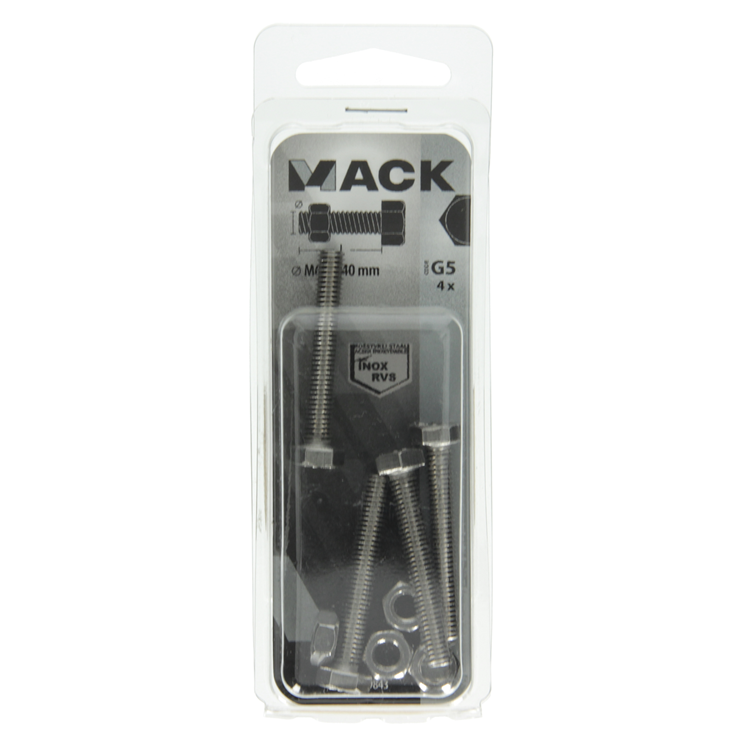 Mack 1019843 - Hahnschraube + Mutter Edelstahl 4 Stück M6x40 | 10 Stück