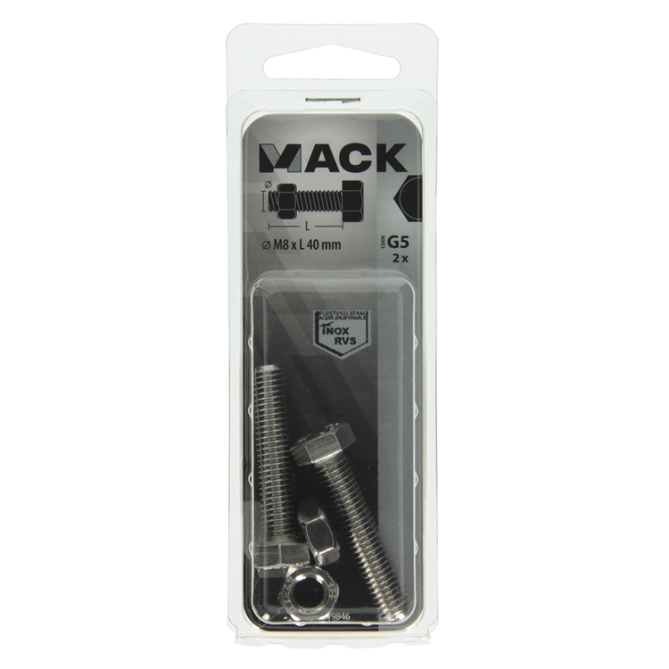 Mack 1019846 - Hahnschraube + Mutter Edelstahl 2 Stück M8x40 | 10 Stück