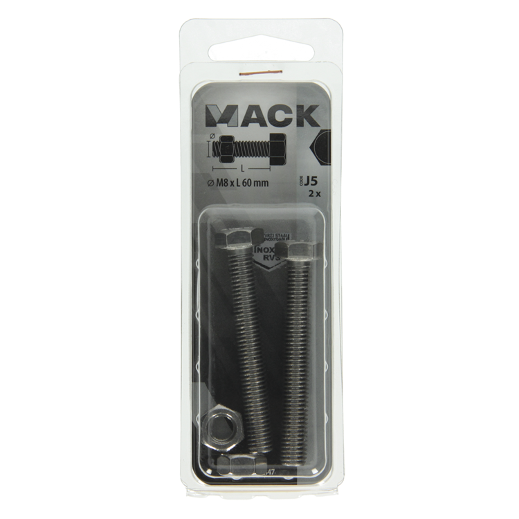 Mack 1019847 - Hahnschraube + Mutter Edelstahl 2 Stück M8x60 | 10 Stück