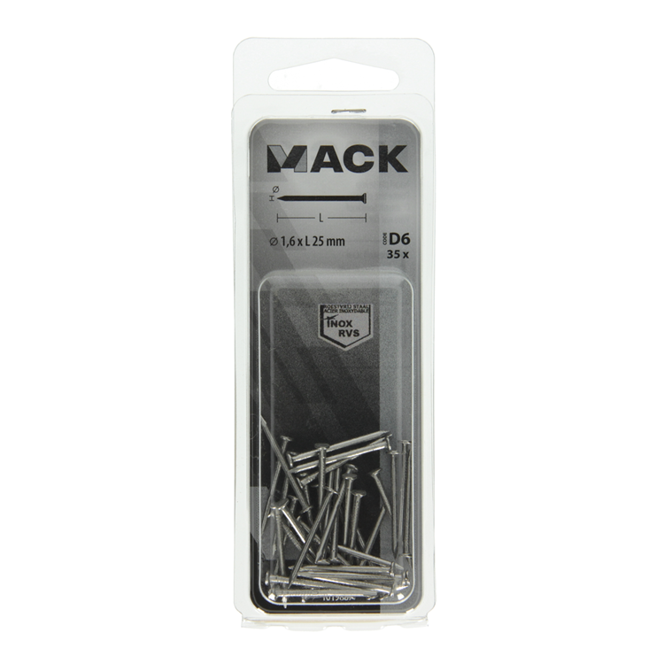 Mack 1019887 - Nagel Flachkopf Edelstahl A2 35 Stück 1,6 x 25 mm | 10 Stück