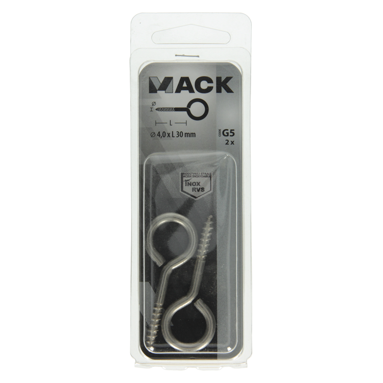 Mack 1019893 - Schraubauge Edelstahl 2 Stück 4,0x30 mm | 10 Stück