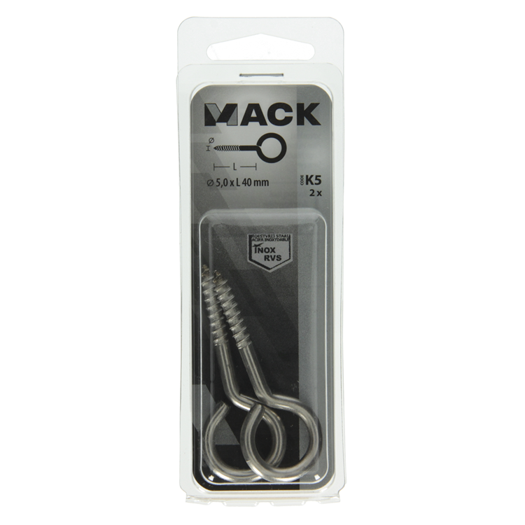 Mack 1019894 - Schraubauge Edelstahl 2 Stück 5,0x40 mm | 10 Stück